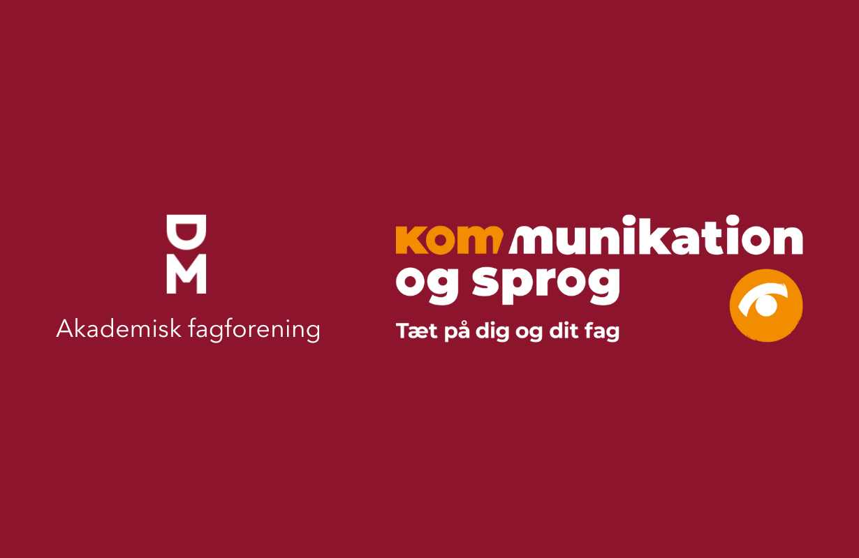 DM og Kommunikation og Sprogs logoer. Foreningerne planlægger en fusion