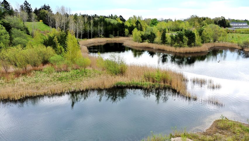 Når der udstedes gravetilladelser, skal der foreligge en plan for såkaldt efterbehandling. Dvs. hvordan området skal se ud, når råstofudvindingen er slut. Her en efterbehandlet grusgrav ved Munke Bjergby.