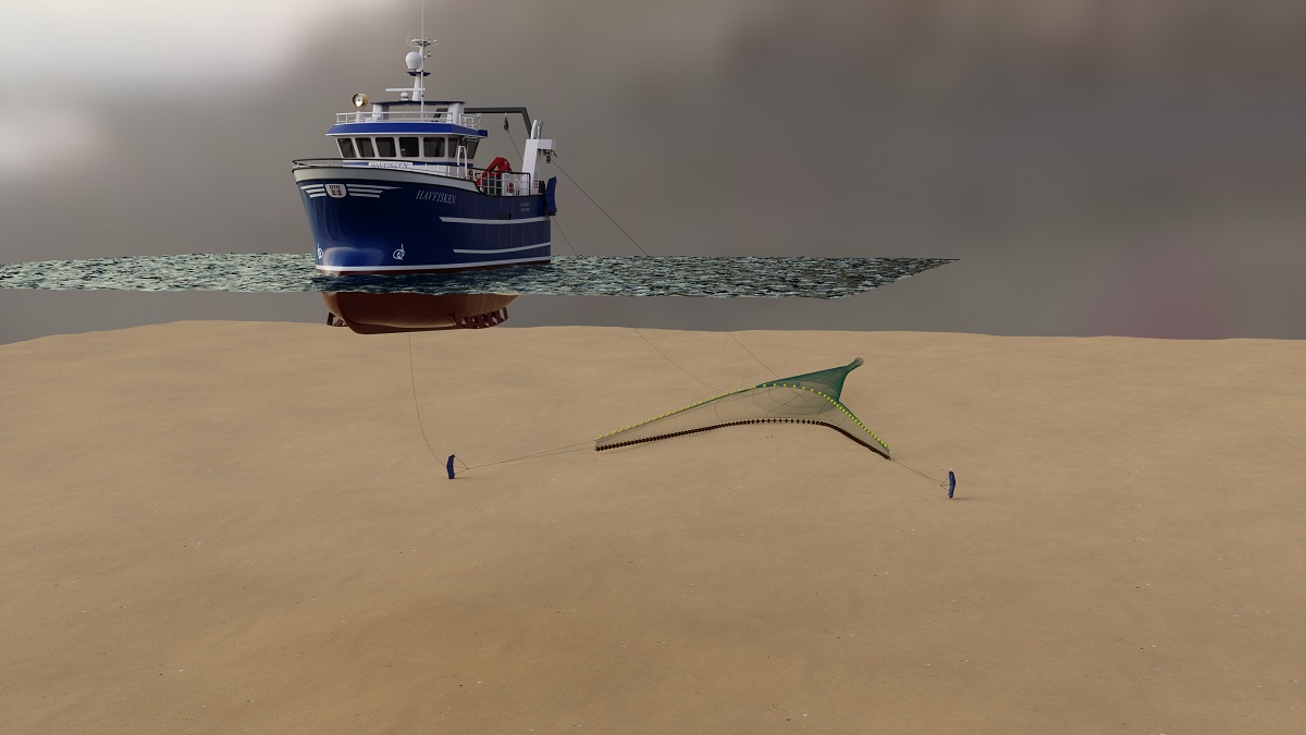 Fartøj der slæber et bundtrawl