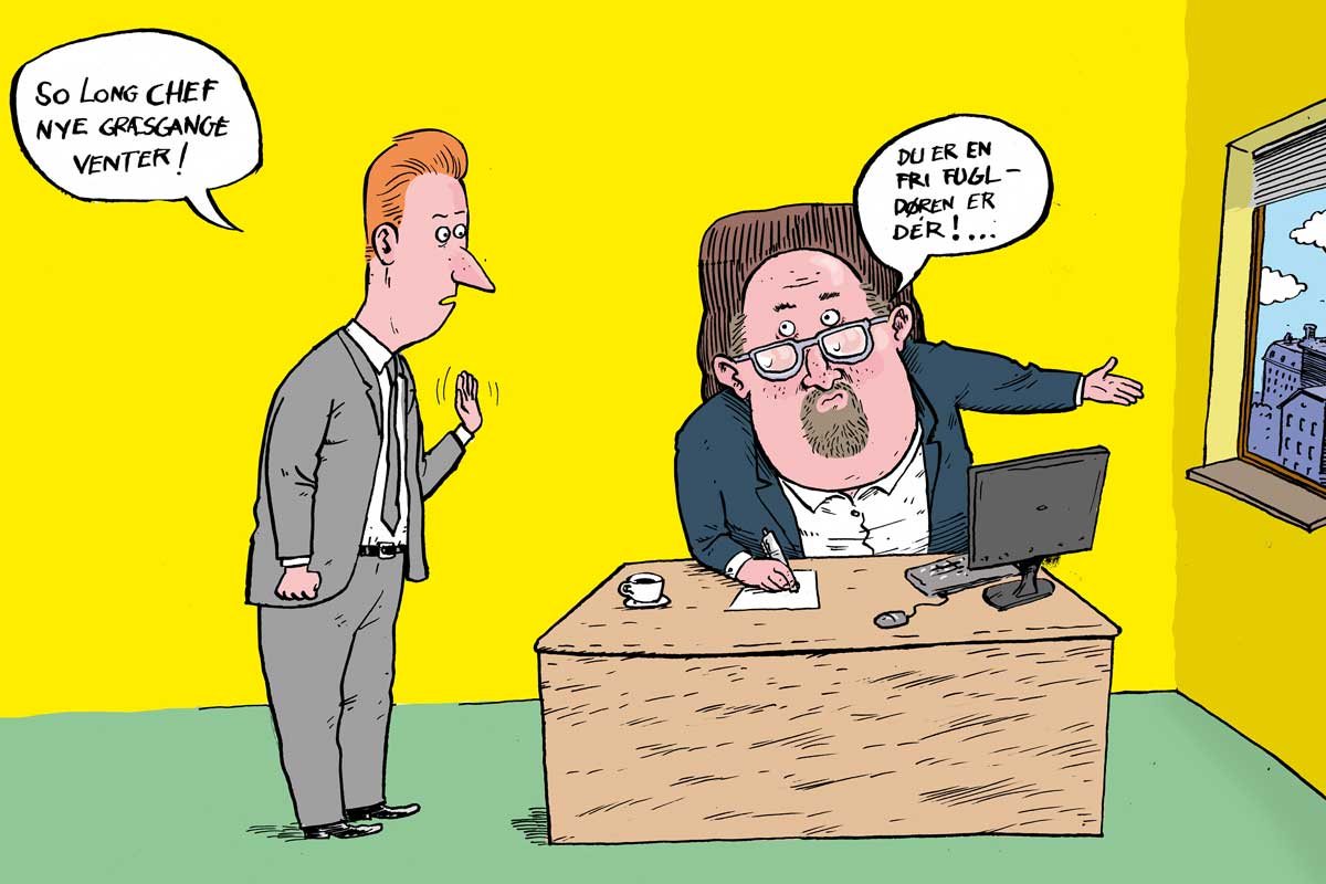 Tegning af Claus Bigum brugt som illustration til guide om, hvad man skal overveje, før man siger op