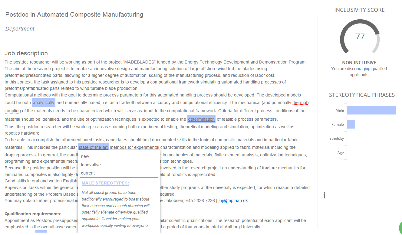 Screenshot af ligestillingsværktøj