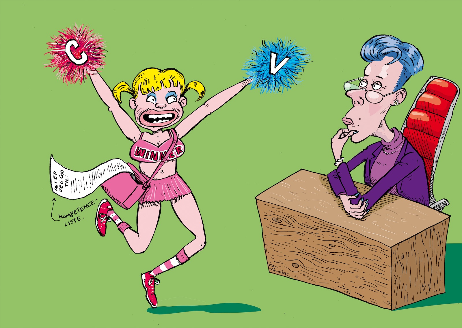 Kvinde danser med pomponer, illustration