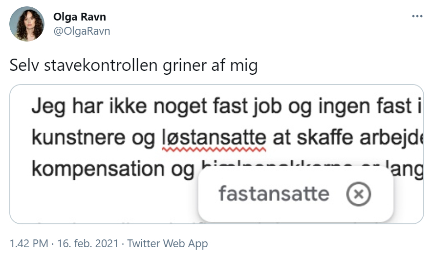 Tweet af forfatter Olga Ravn