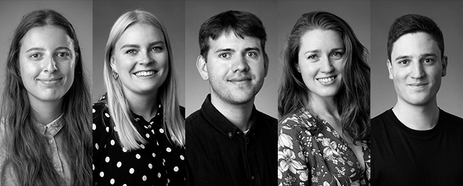 De fem modtagere af Dronning Margrethe IIs rejselegat.png