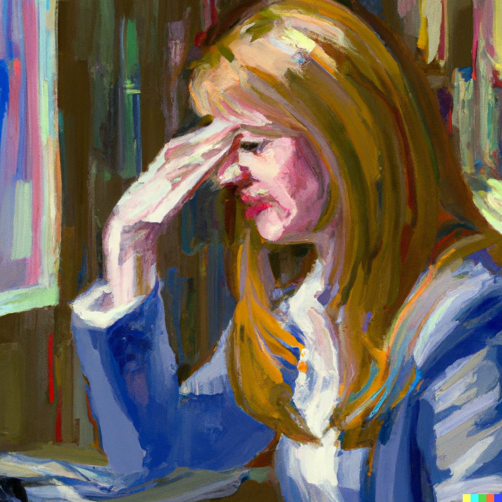 Dall.E illustration af kvinde med ondt i hovedet.