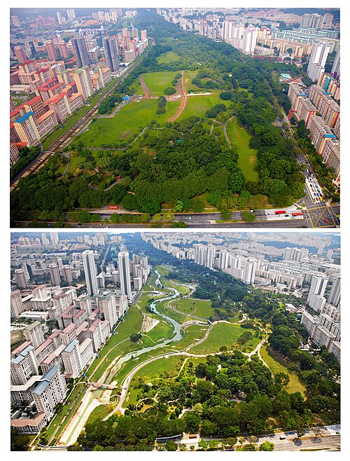 Bishan Park i Singapore - før og efter 