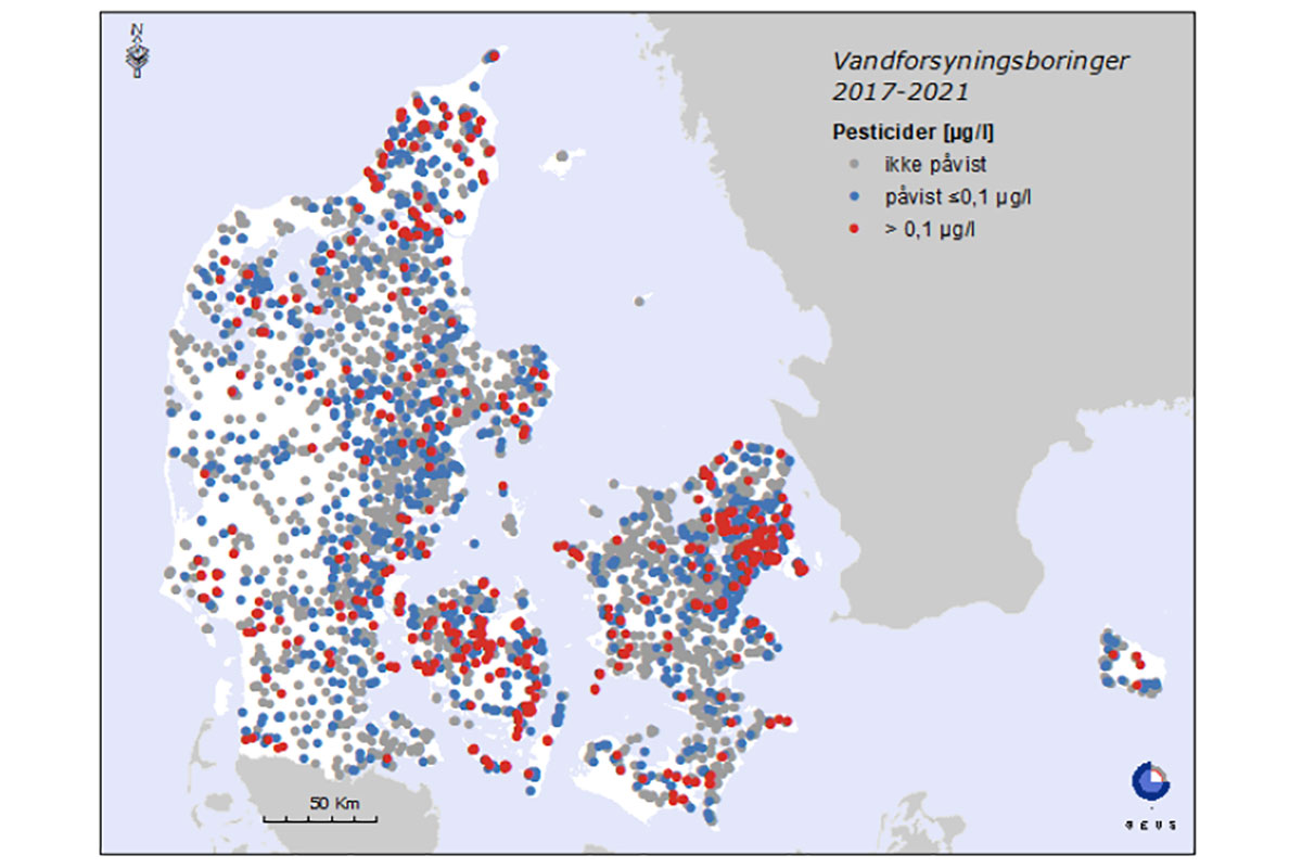 Pesticidstoffers geografiske fordeling for vandforsyningerne