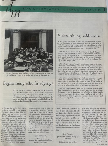 Sådan så den første forside af Magisterbladet ud i januar 1964.