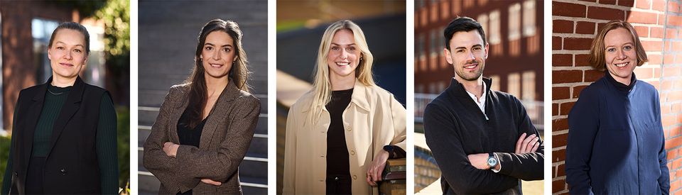 Fra venstre: Sia Viborg Lindskrog (Health), Lea Pradella (BSS), Ane Bretschneider (NAT), Morten Maigaard (TECH) og Miriam Brems (Arts).